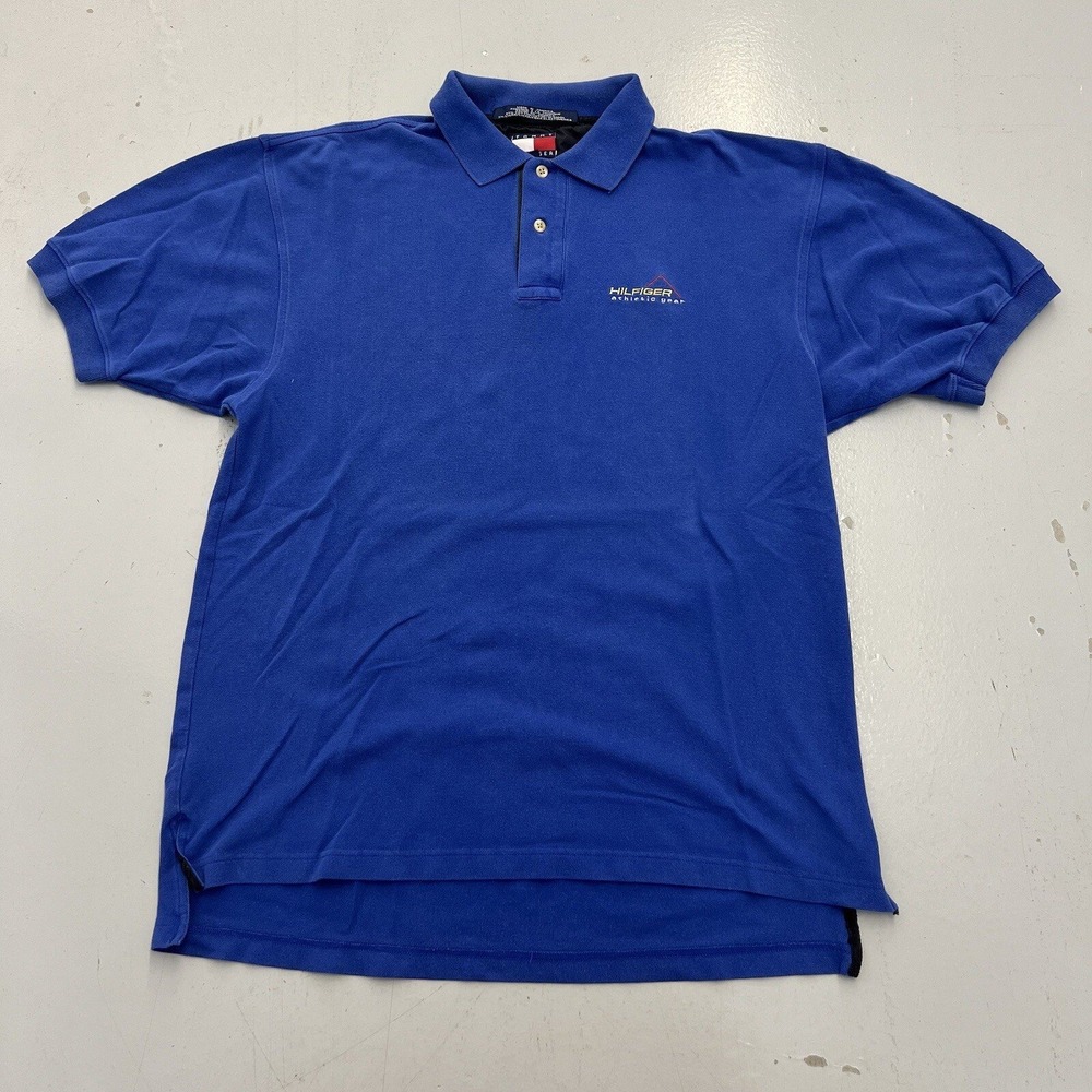 Tommy Hilfiger Mens Blue Athletic Gear Vintage Polo Shirt Size M Short Sleeve
